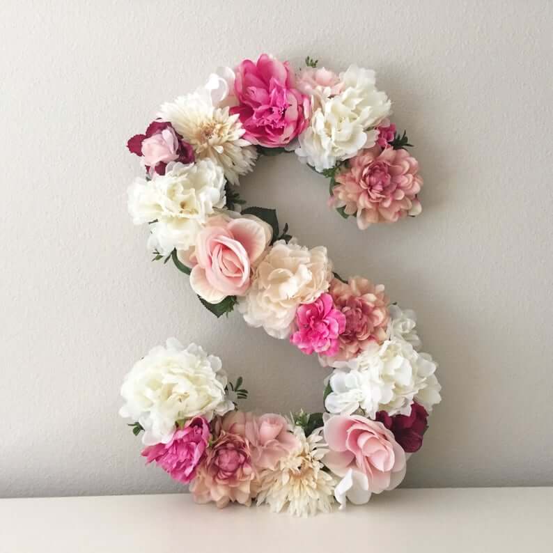 Floral Initial Shabby Chic Wall Art