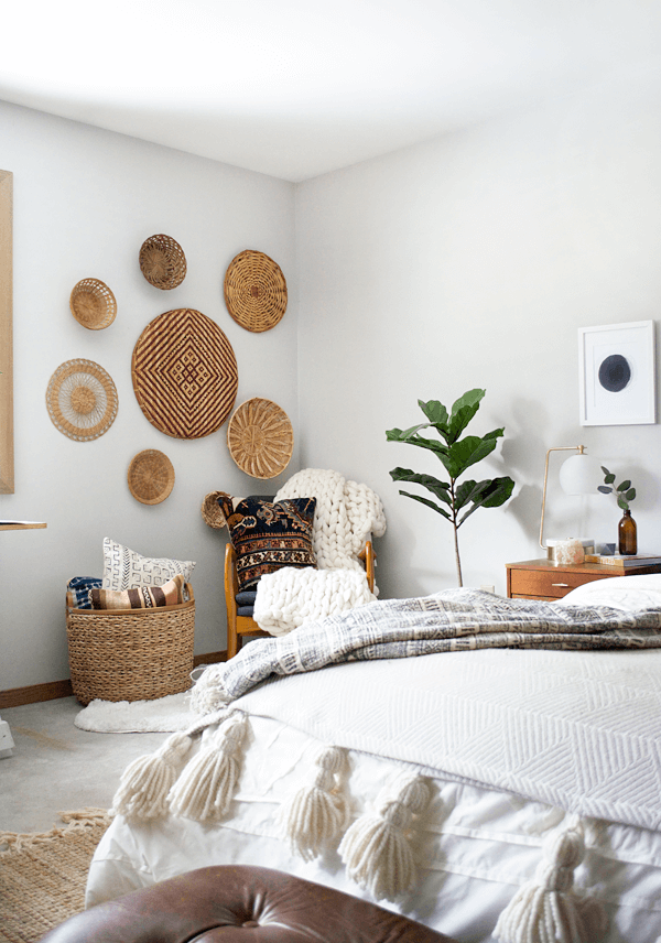 Boho Basket Wall Set Of 4 Hippie Decor Brown Woven Good Condition 