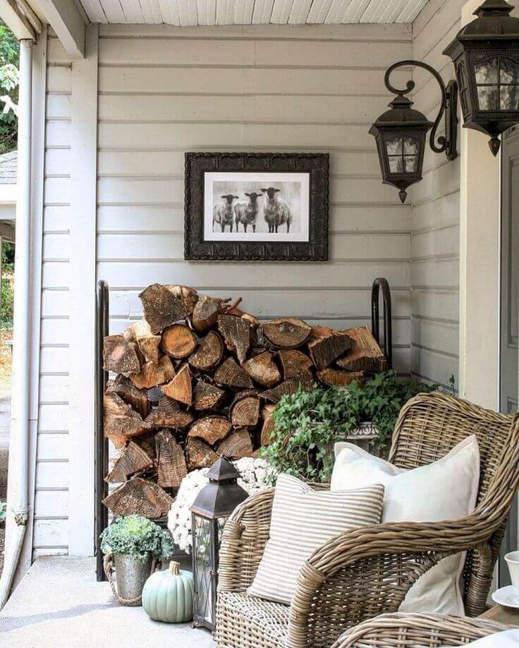 Woodpile Wall Accent With Natural Wicker