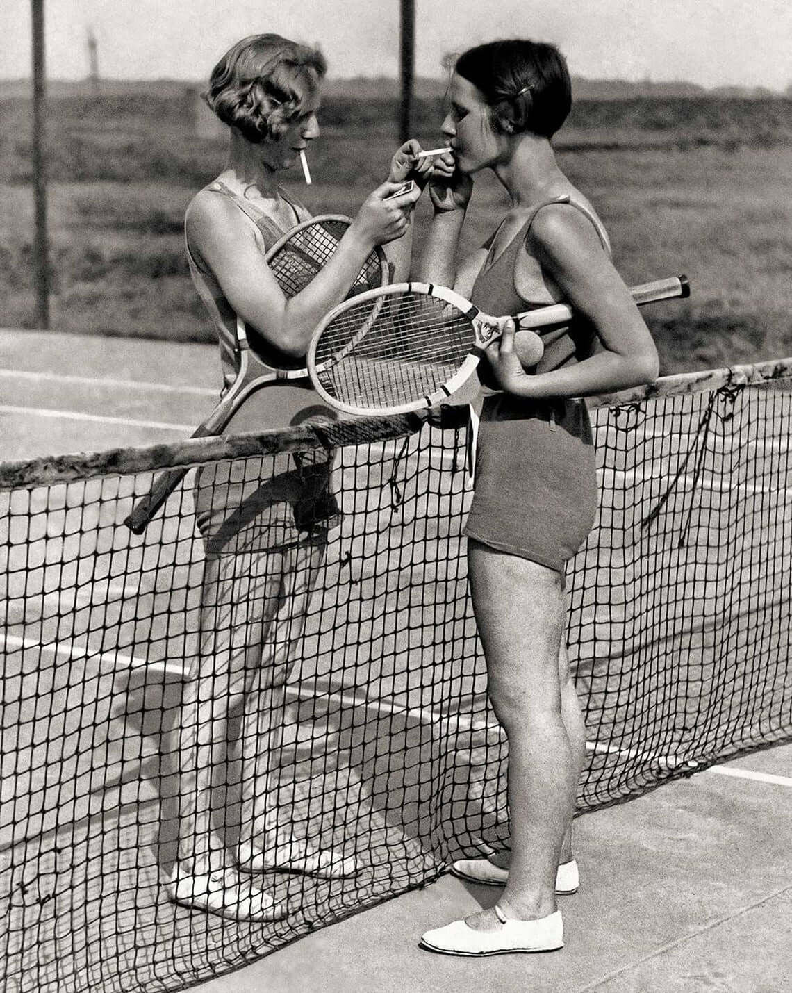 1930s Photograph of Women Smoking & Playing Tennis