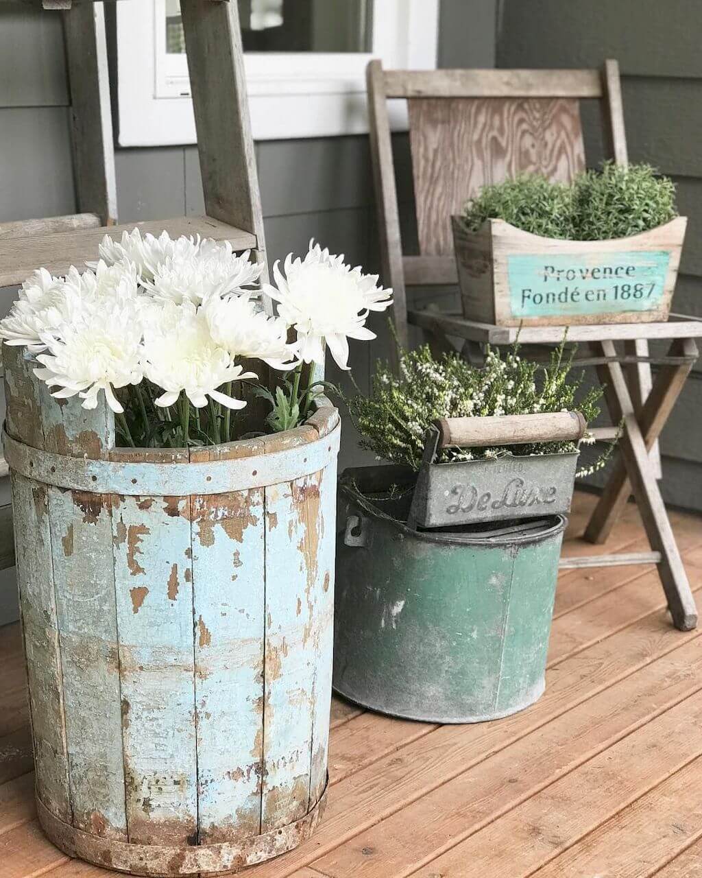 Iron And Distressed Wood, Found Object Planters