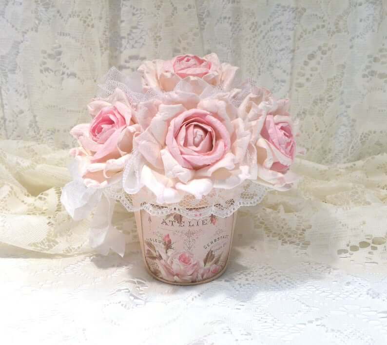 Vintage Vase with Soft Pastel Pink Roses