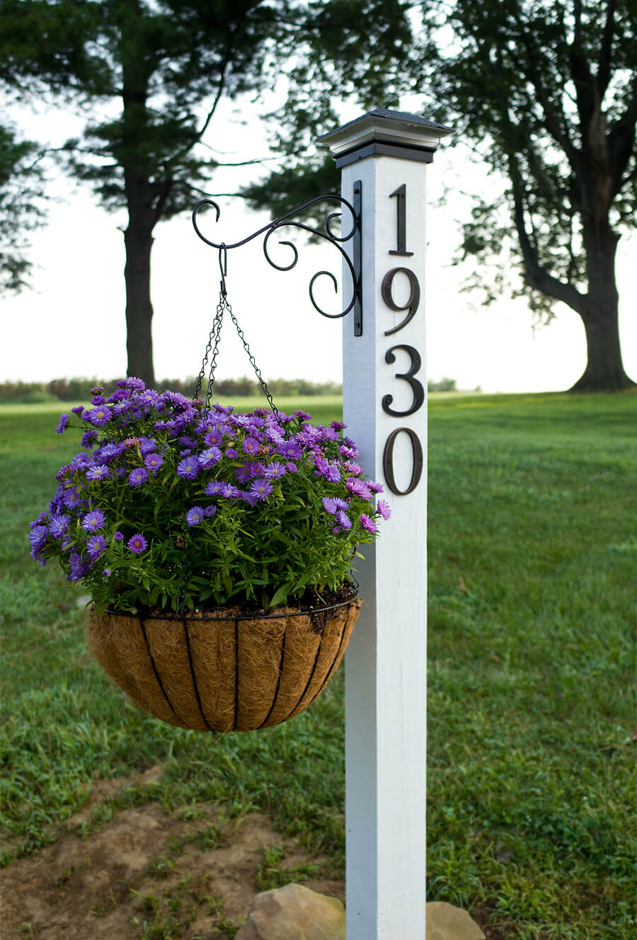 House Number Pillar with Hanging Plant