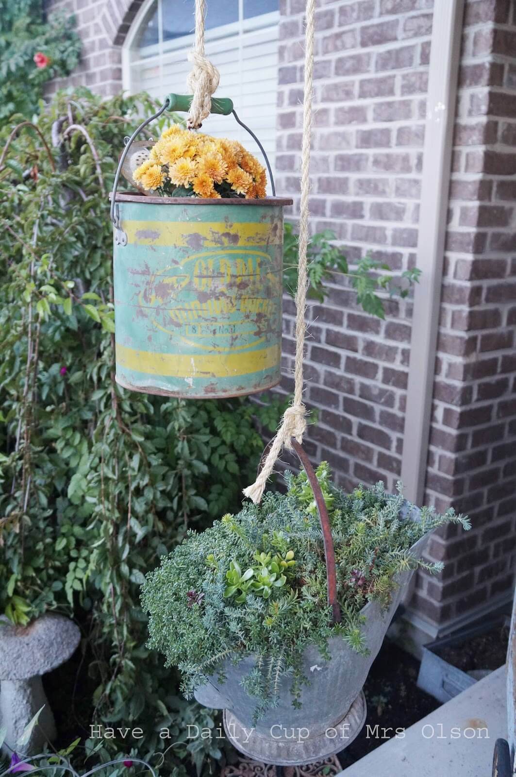 Antique Hanging Galvanized Bucket Planter