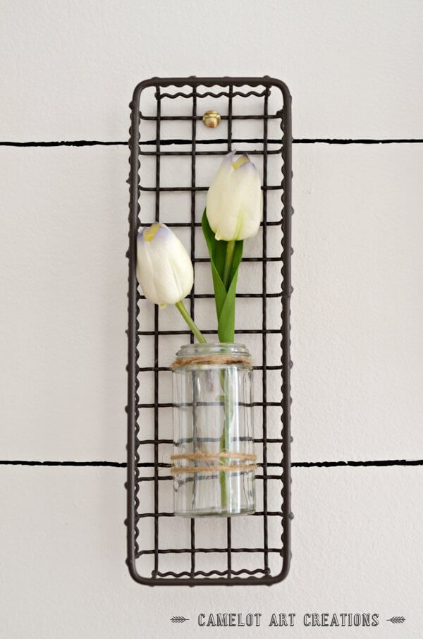 Small Hanging Flower Pot With Iron Basket Accent