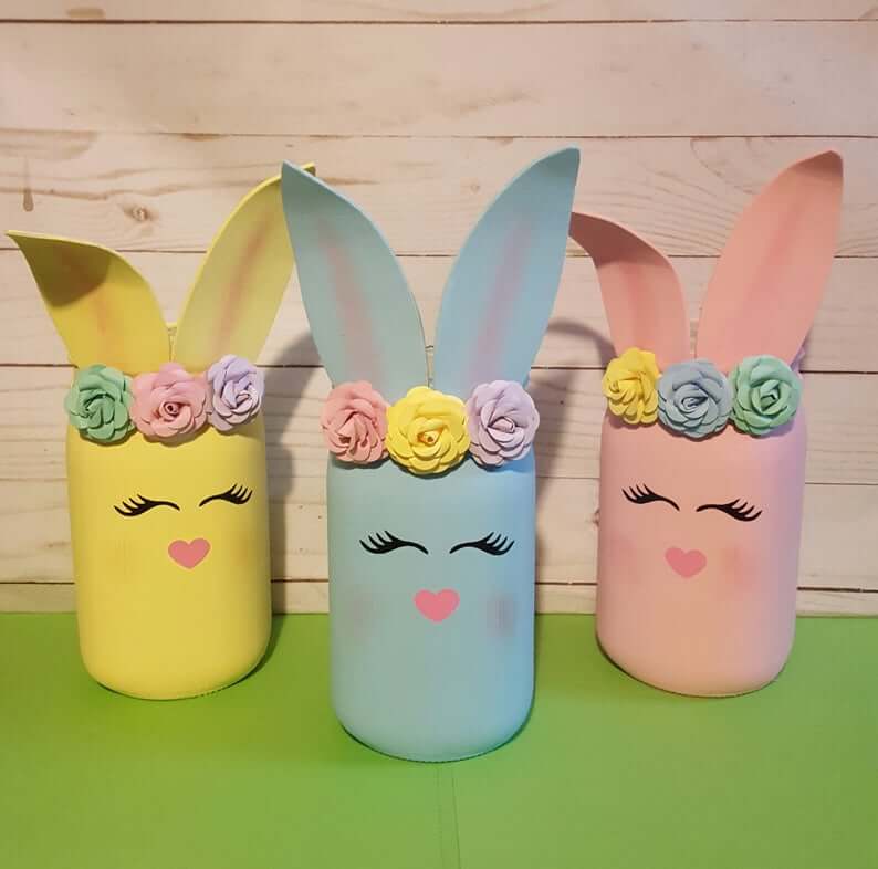 Stunning Floral Easter Bunny Mason Jar Decorations