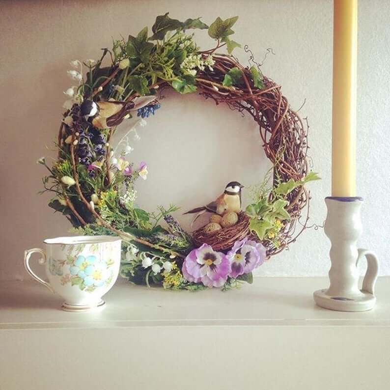 Grapevine Wreath with Birds and Eggs in Nest