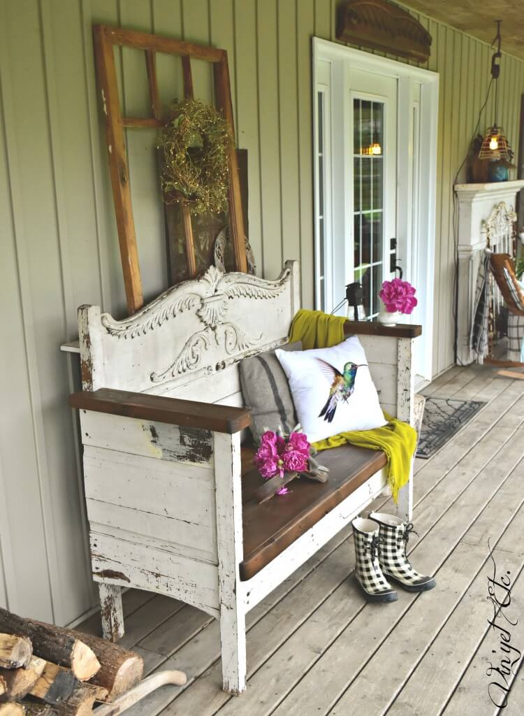 Vintage Upcycled Headboard Porch Bench