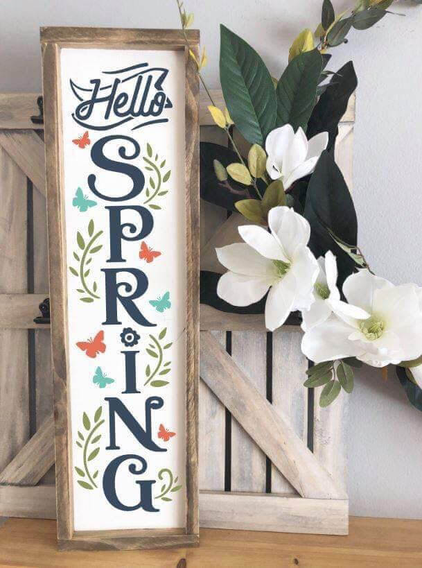 Framed “Hello Spring” Wooden Art