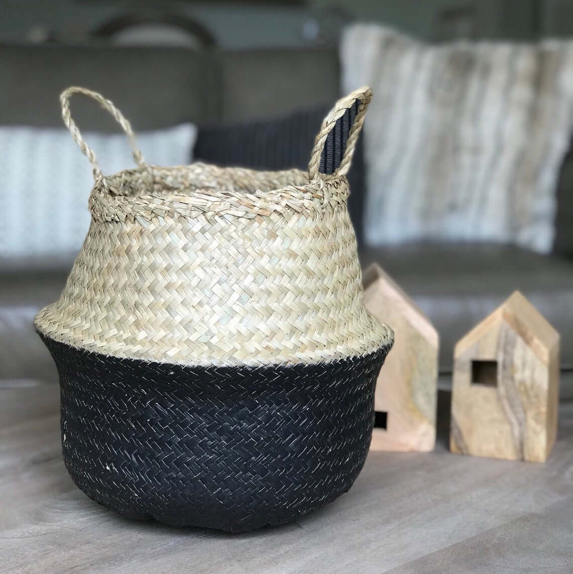 Two-Tone Seagrass Black and Beige Basket