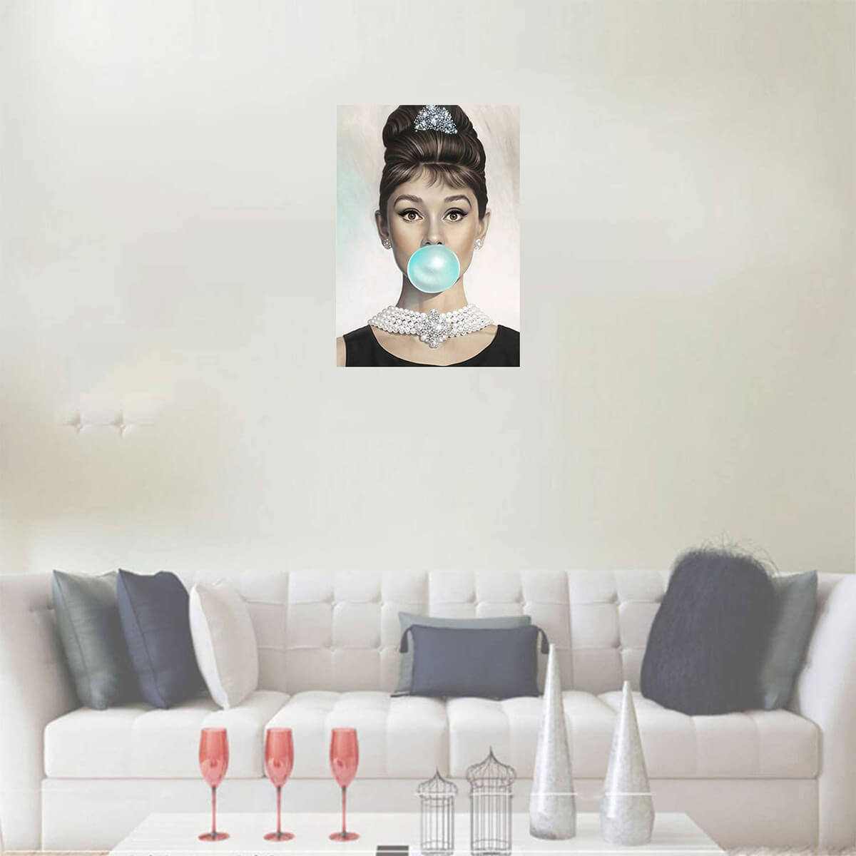 Audrey Hepburn Blowing Blue Bubblegum Canvas