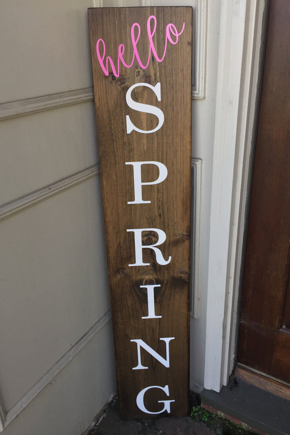 Wooden Spring Themed Sign in Dark Walnut