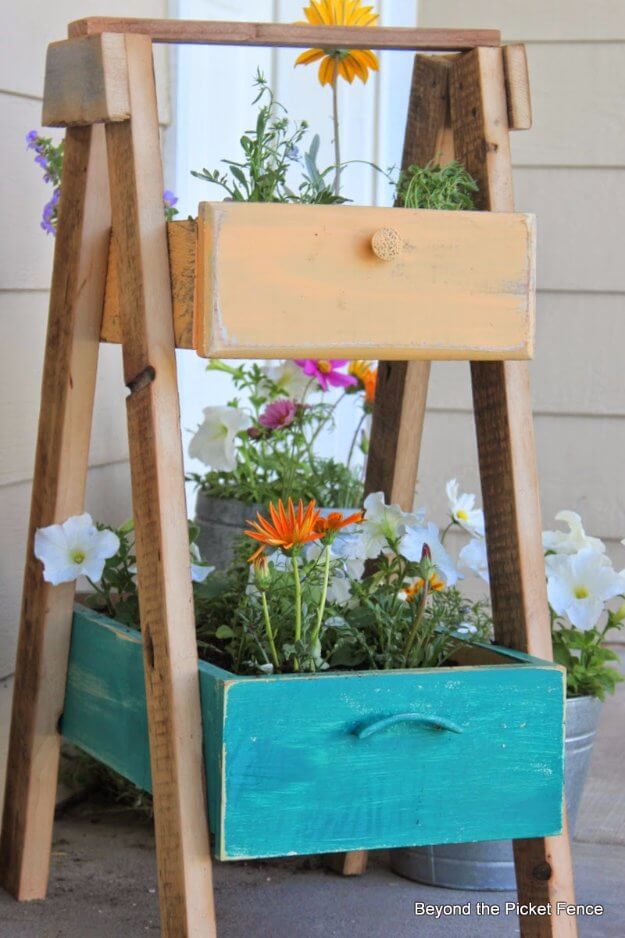Upcycled Wooden Drawer Planter Stand