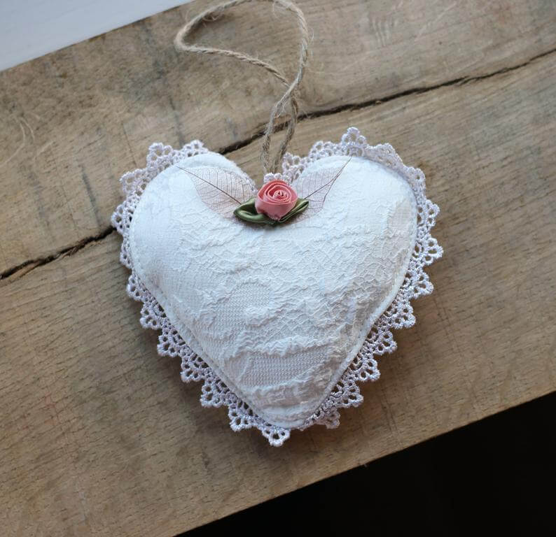 Lace Heart and Miniature Rose Bud Doily-trimmed Sachet