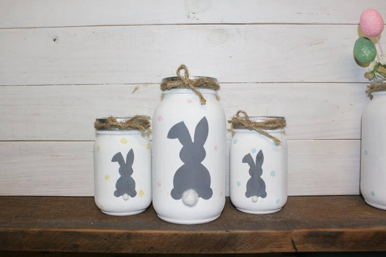 Farmhouse Style Painted Bunny Mason Jars