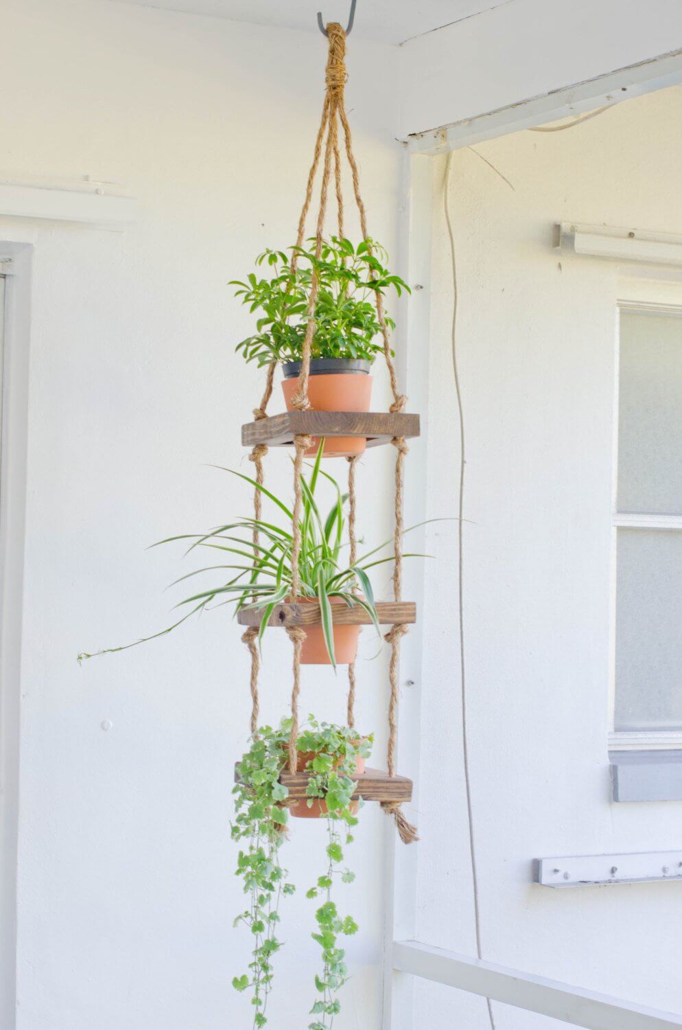 Macrame and Wood Tiered Pot Garden