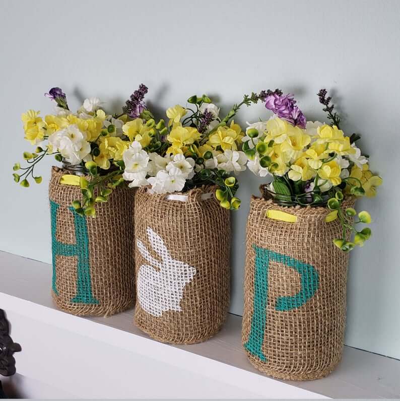 “Hop” Easter Bunny Floral Mason Jar