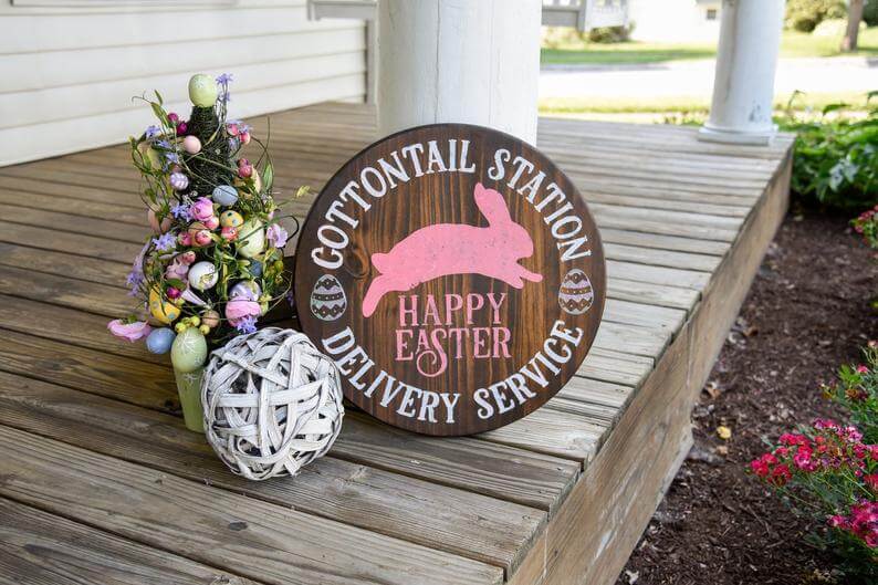 Cottontail Station Delivery Service Wooden Easter Sign