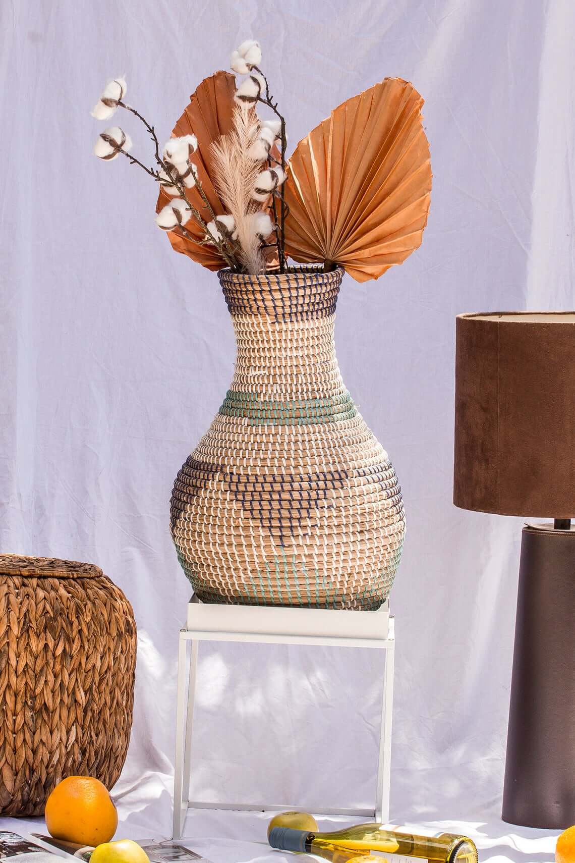 Indian Motif Woven Seagrass Flower Vase