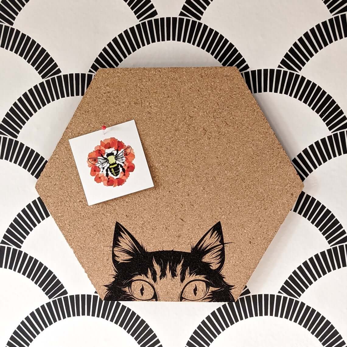Fun Peek-a-Boo Cat Hexagon Cork Board