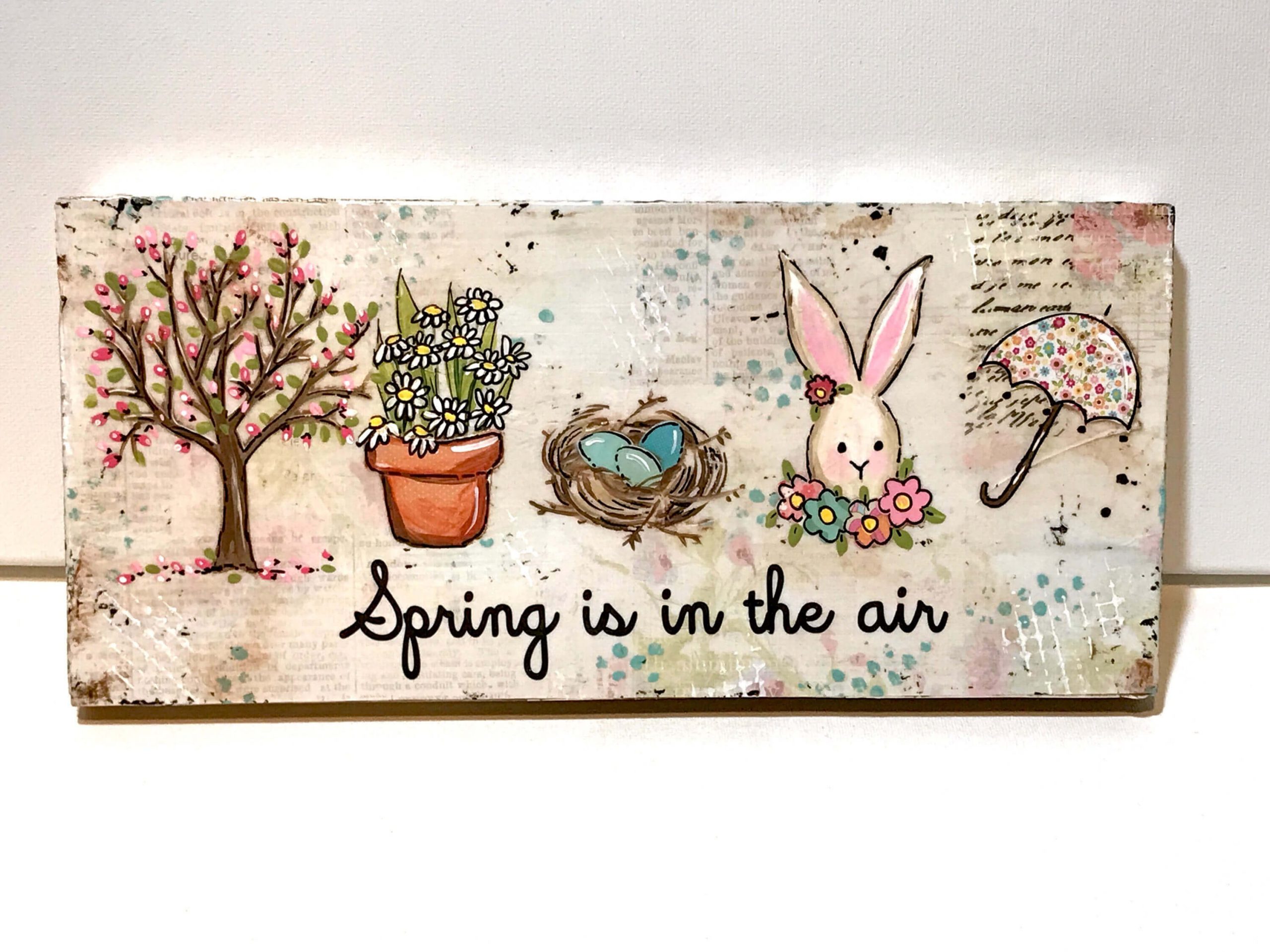 painted wood with vinyl customization Double sided Happy Easter and Happy Spring Round choice of black or white background
