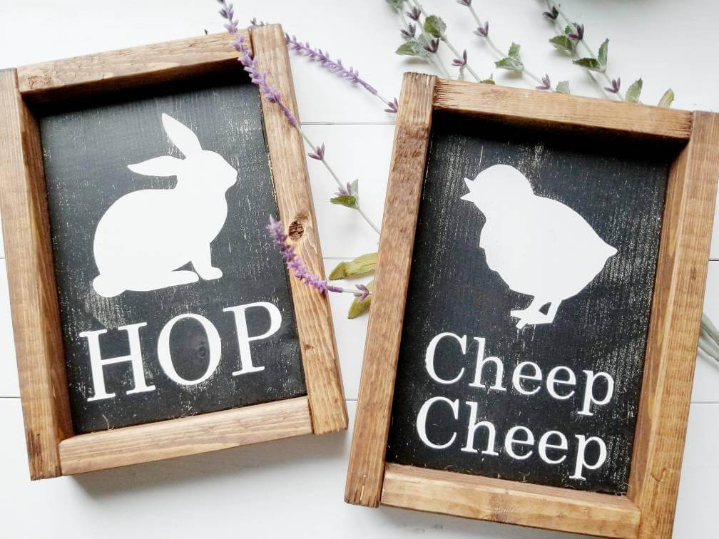 Farmhouse Style Framed Bunny and Chick Signs