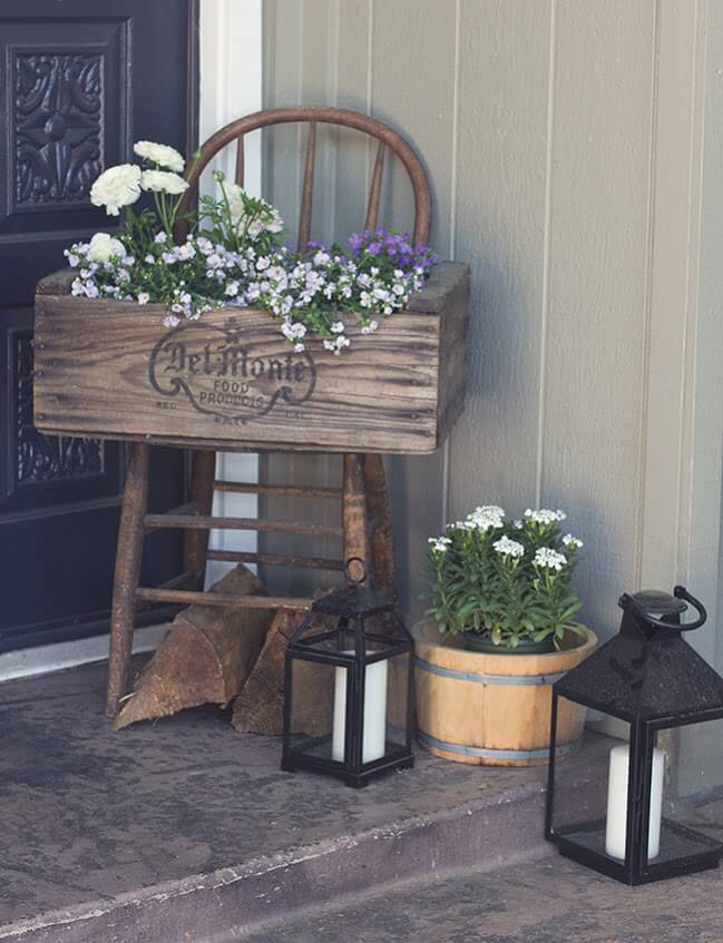 Stenciled and Stained Wooden Planter Box