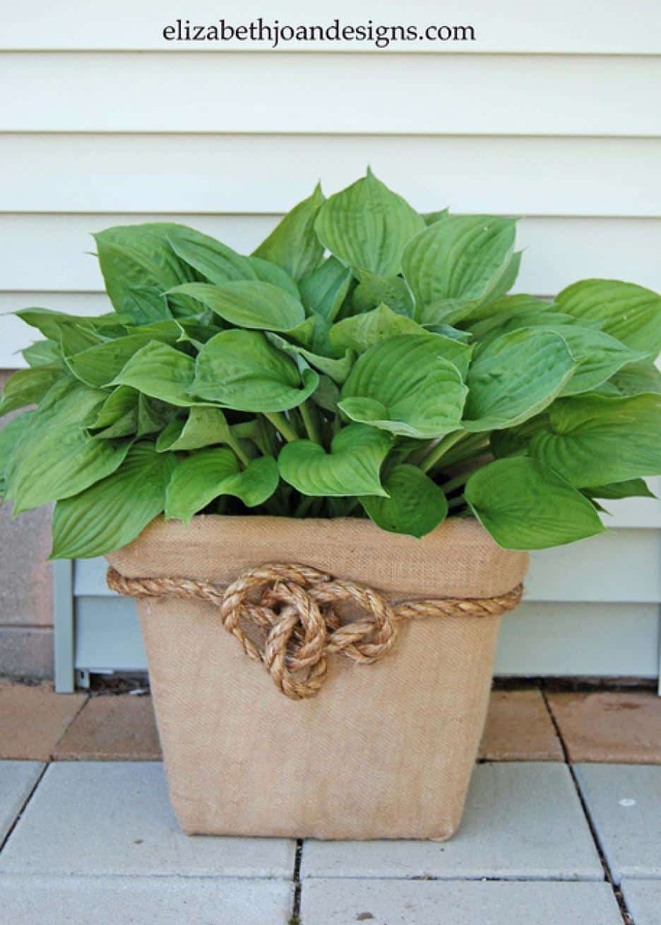 Upscale Burlap Laundry Basket Planter