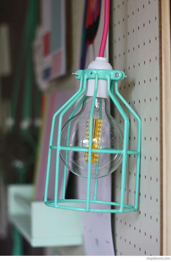 Teal Cage Lamp with Edison Bulb