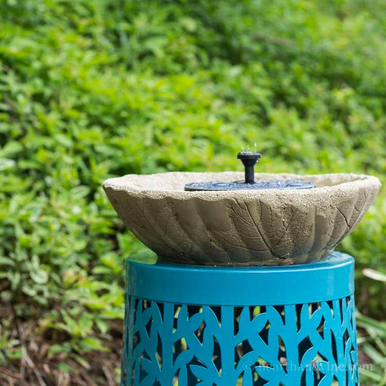 Concrete Fountain or Bird Bath with Leaf Imprints