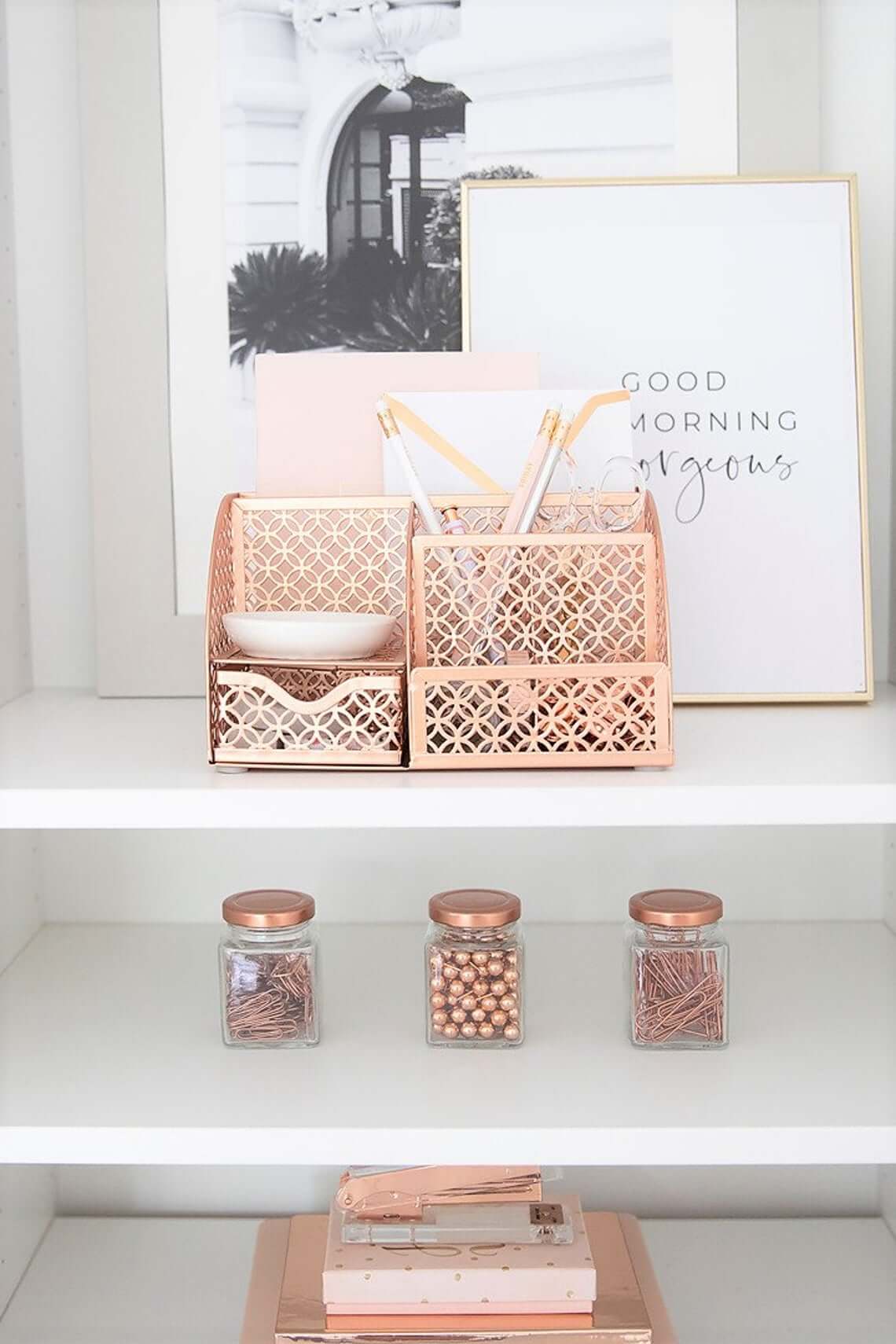 Rose Gold Desk Organizer with Drawer