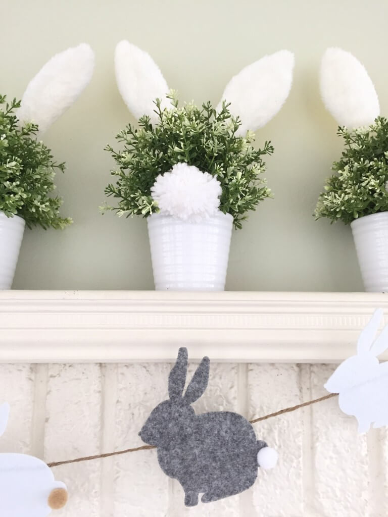 Fuzzy White Bunny Potted Plant Decor