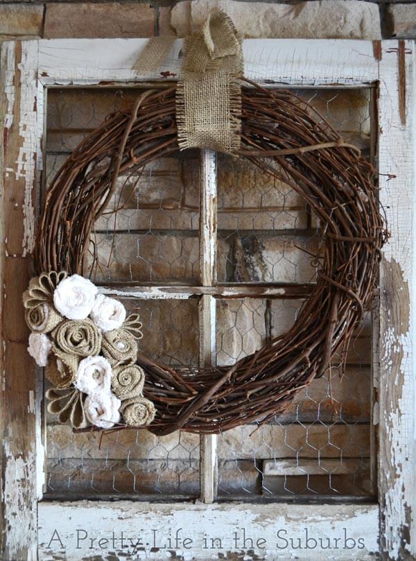 Elegant Fall Burlap Grapevine Wreath