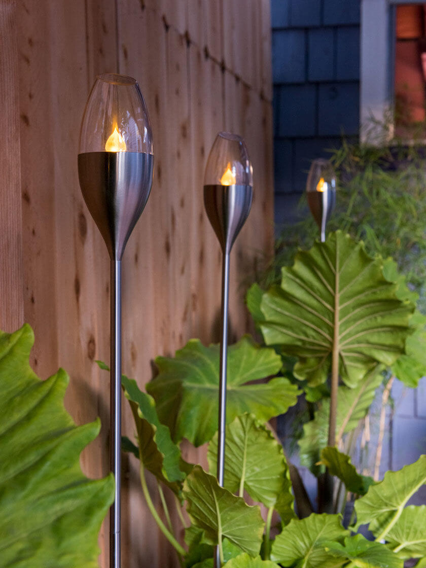 Long and Lean Glass Fluted Patio Torches