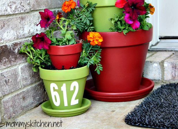 Three-Tiered Planter with Clay Pots