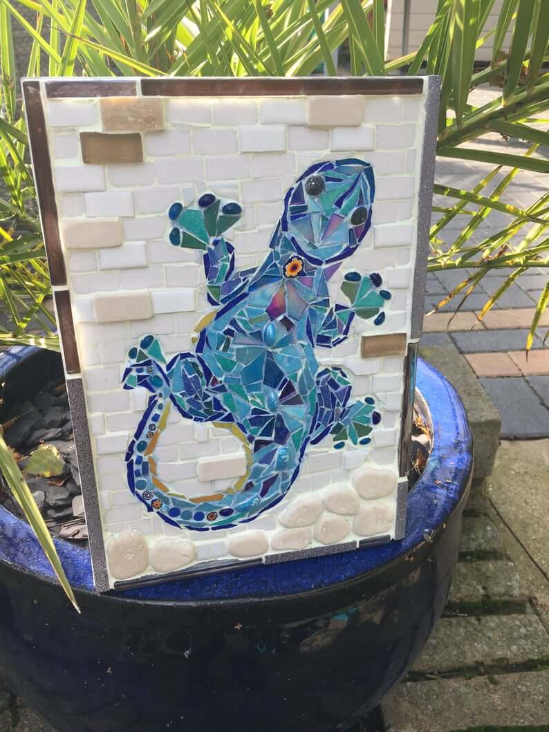 Climbing Gecko Mosaic Garden Art