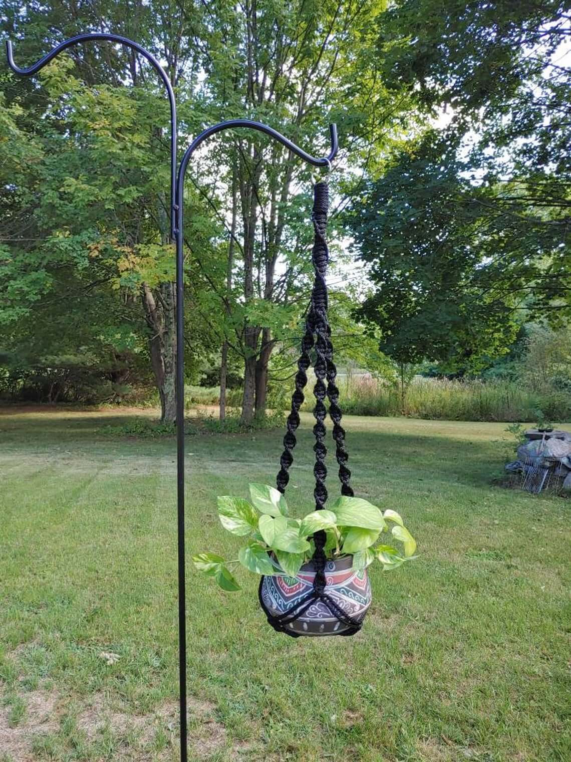 Bold Black Macrame Bohemian Plant Holder — Homebnc