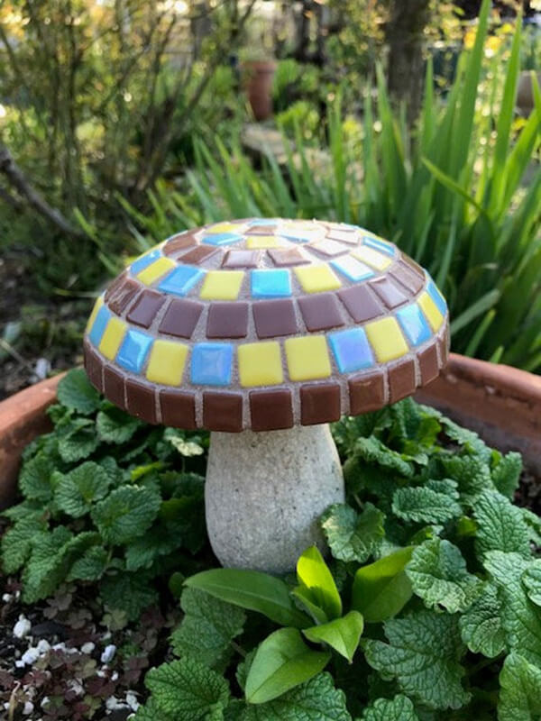 Cute Sculpted Mosaic Mushroom Statuary