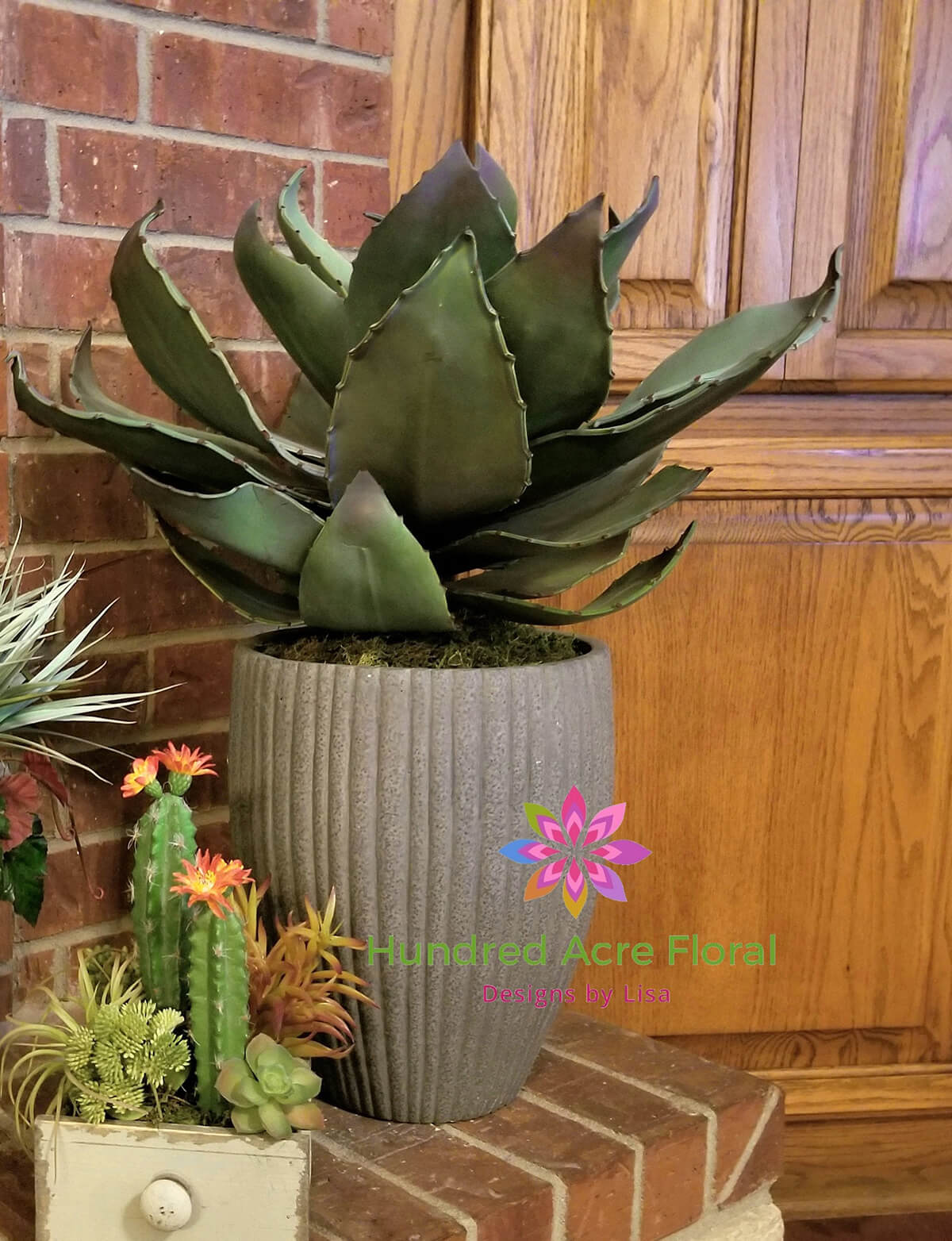Faux Agave Plant in Cement Planter