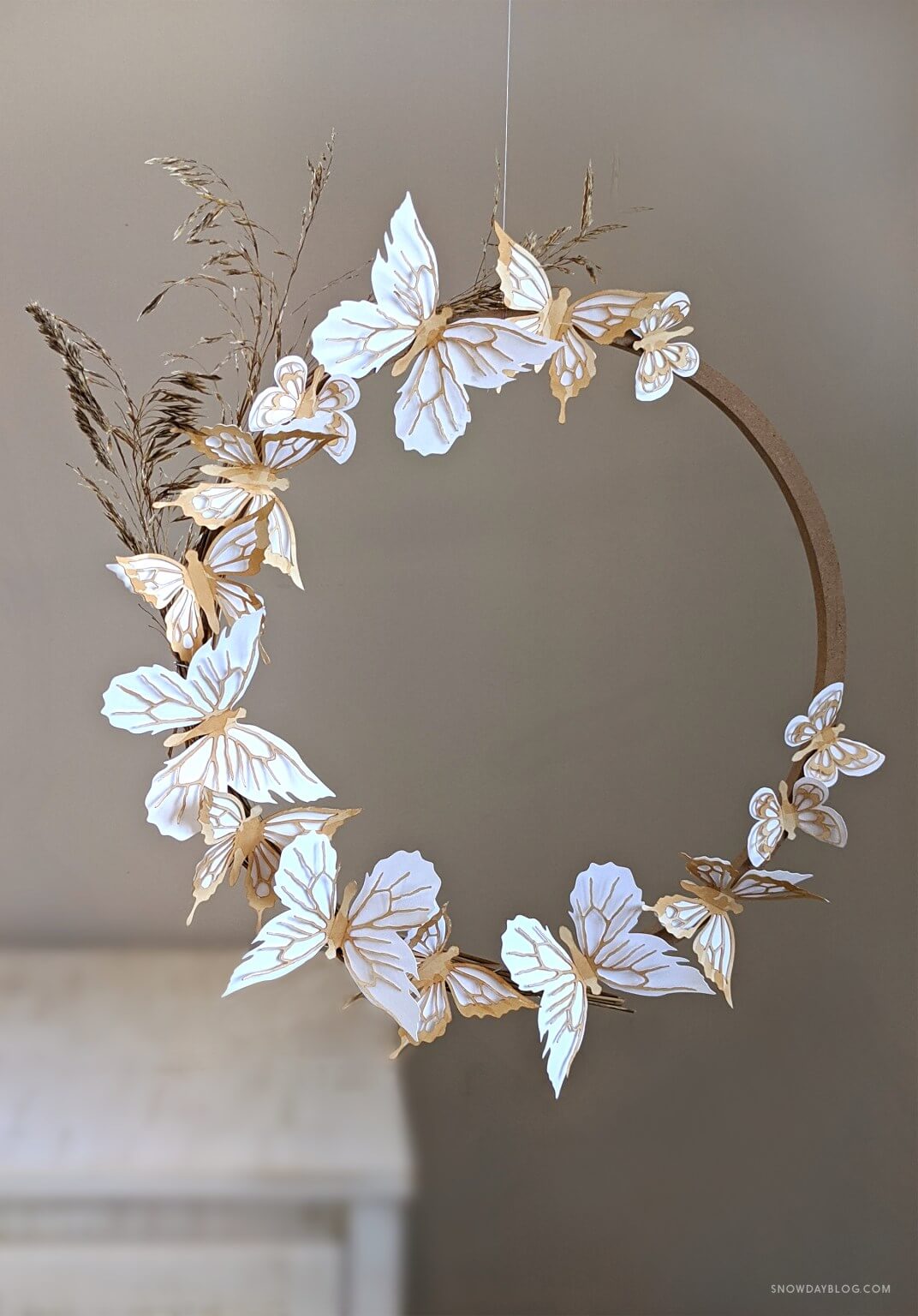 Tea-stained Metallic Butterfly Ring Wreath