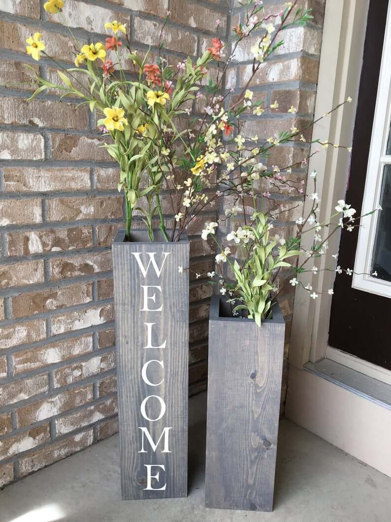 Reclaimed Wooden Flower Porch Vases