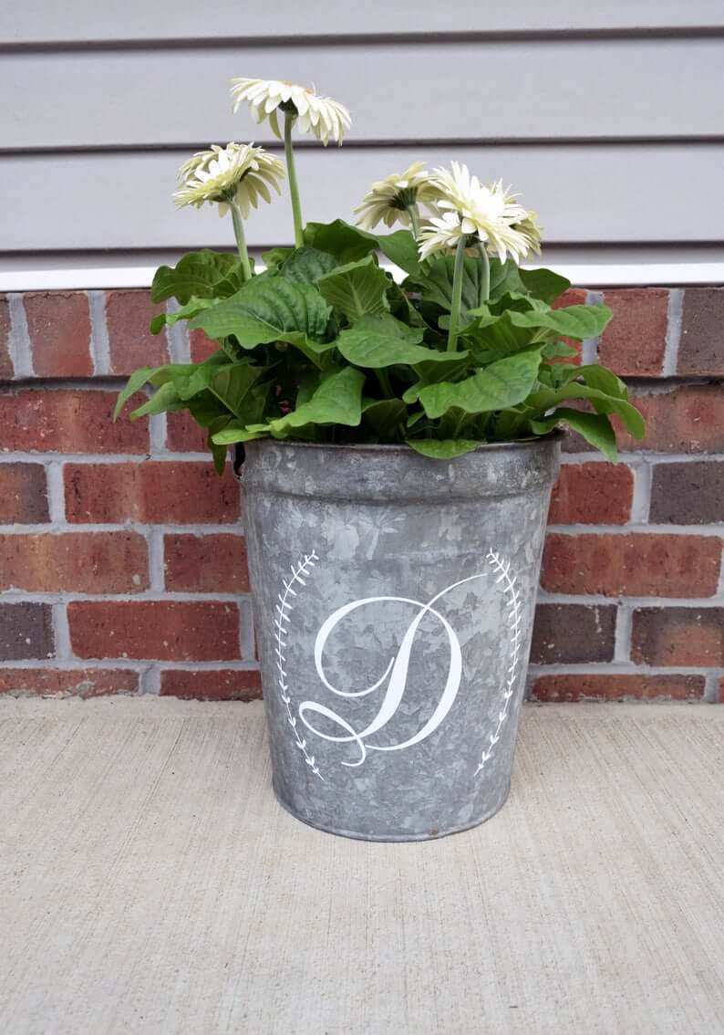 Galvanized Bucket Planter with Personalized Monogram