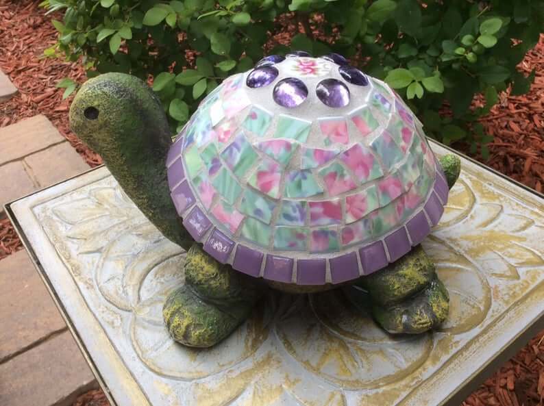 Pretty Glass Mosaic Turtle Statue