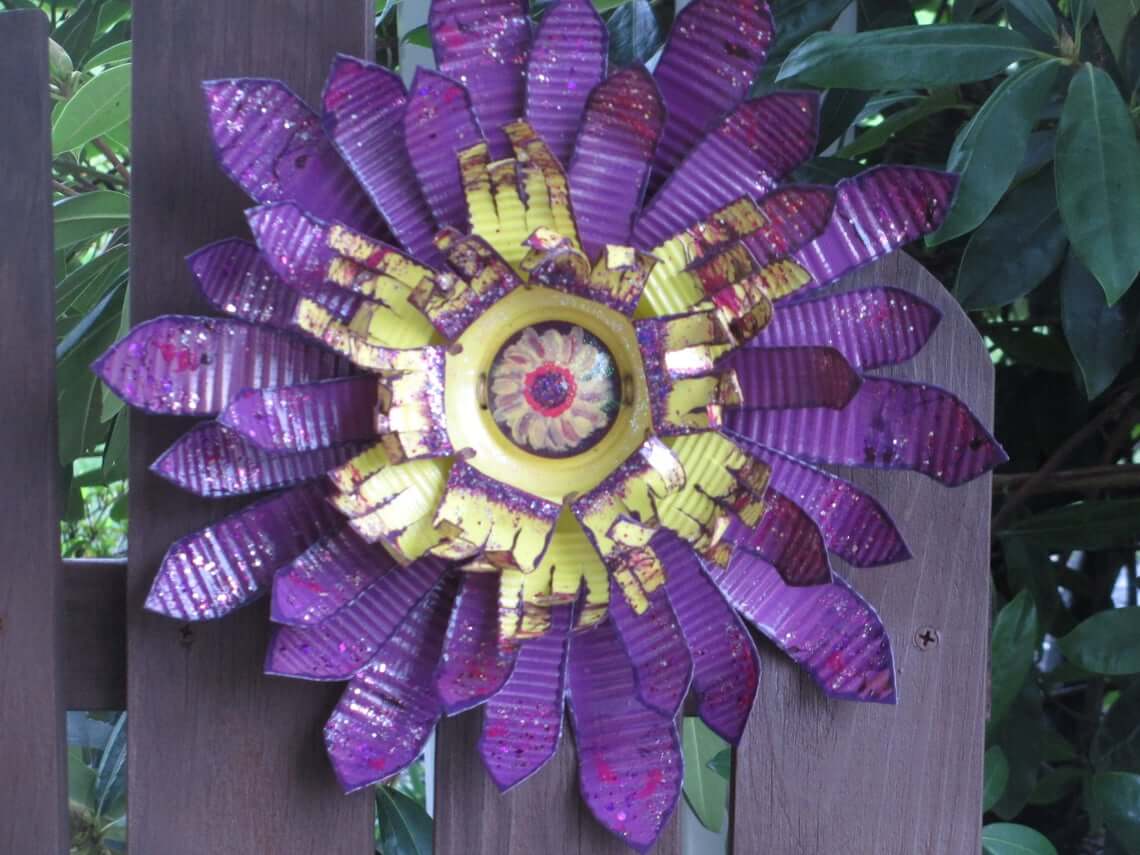 Purple Painted Corrugated Metal Flower Garden Art