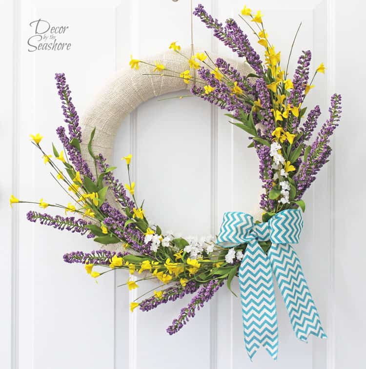 Burlap Wrapped Wreathed Wreath with Spring Flowers