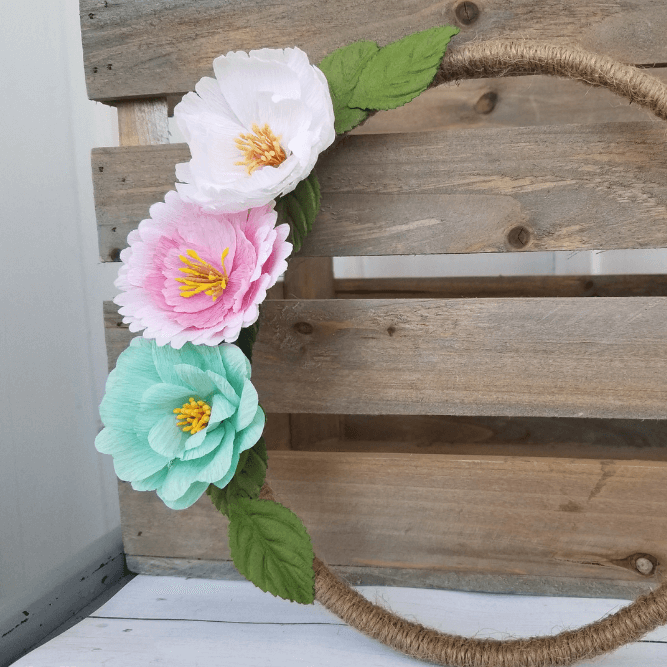 Twine-Wrapped Trio of Flowers Farmhouse Wreath