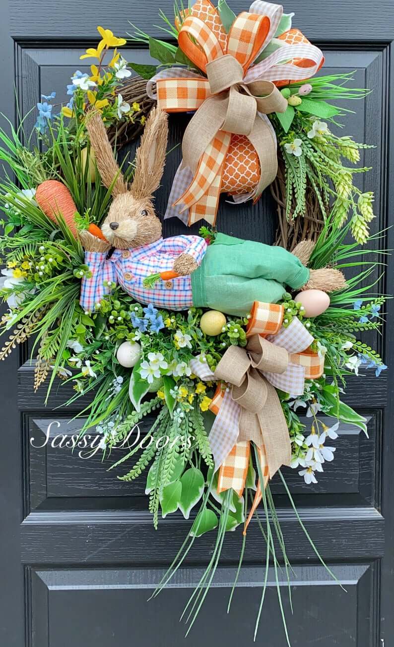 Spring Plaid Laid Back Bunny Wreath