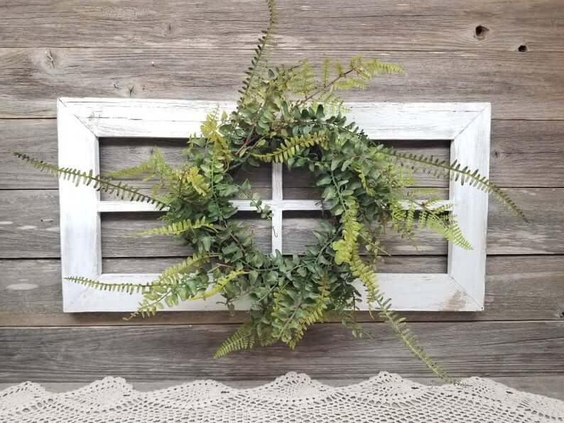 ALIN-ALIN 2 Pack Rustic Wall Decor Wooden Window Frame with Wreath Wood Frames Farmhouse Wall Art for Home Decorations Living Room Kitchen,Entryway,Bedroom,15x11 Inch Brown + Purple Wreath 