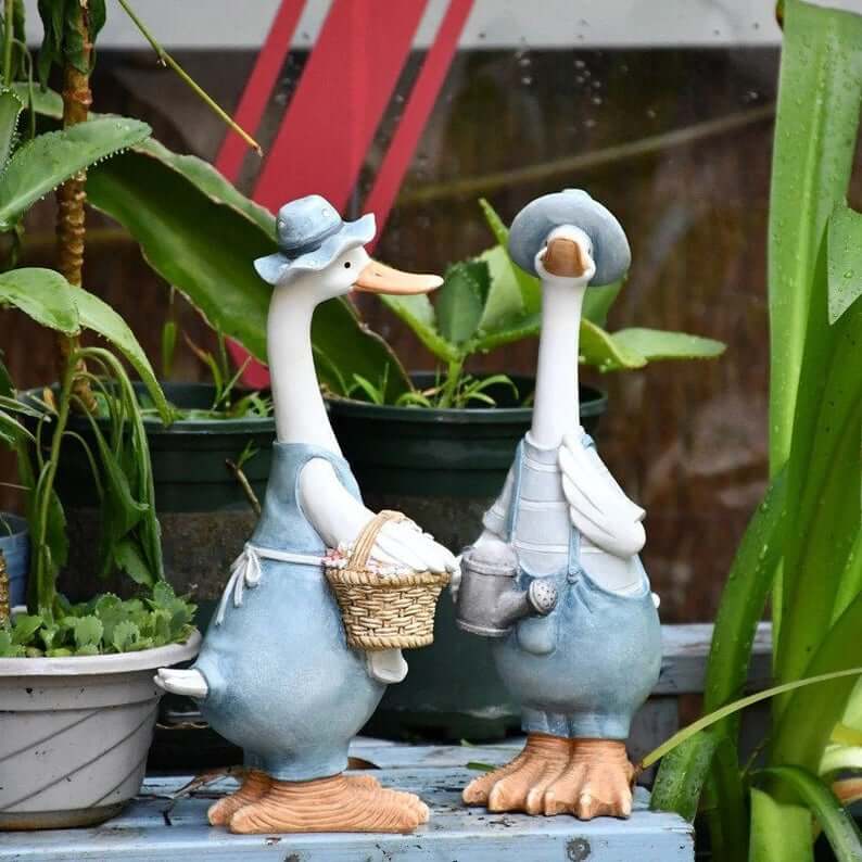 Darling Denim Duck Duo Garden Statues