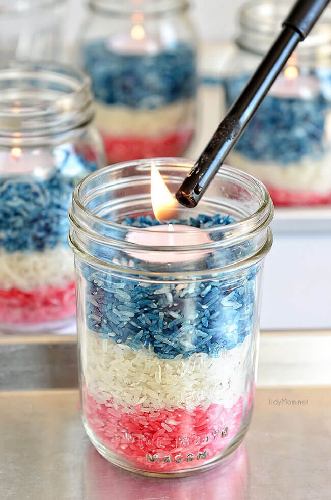 Red White and Blue Rice Jar Candles